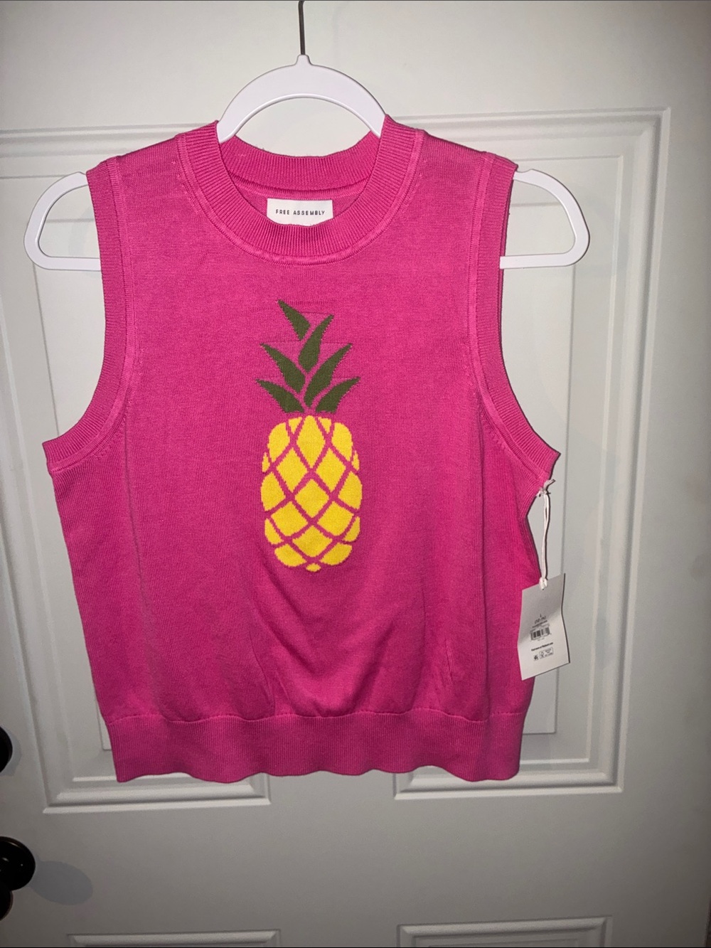 Free People Hot Pink Sleeveless Pineapple Knit Tank